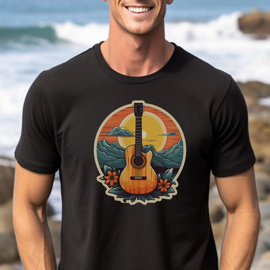 Sunset Mountains Guitar T-Shirt