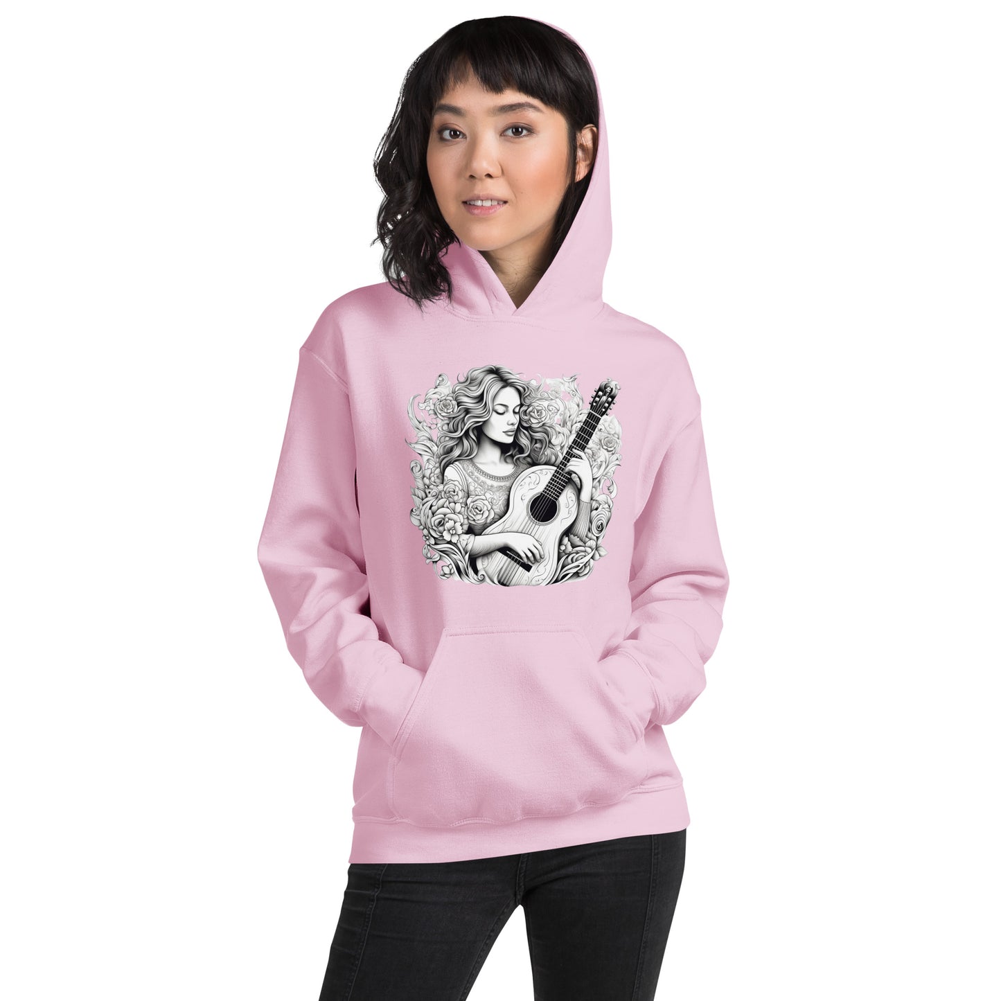 Pencil Sketch Guitar Goddess Heavy Blend Hoodie