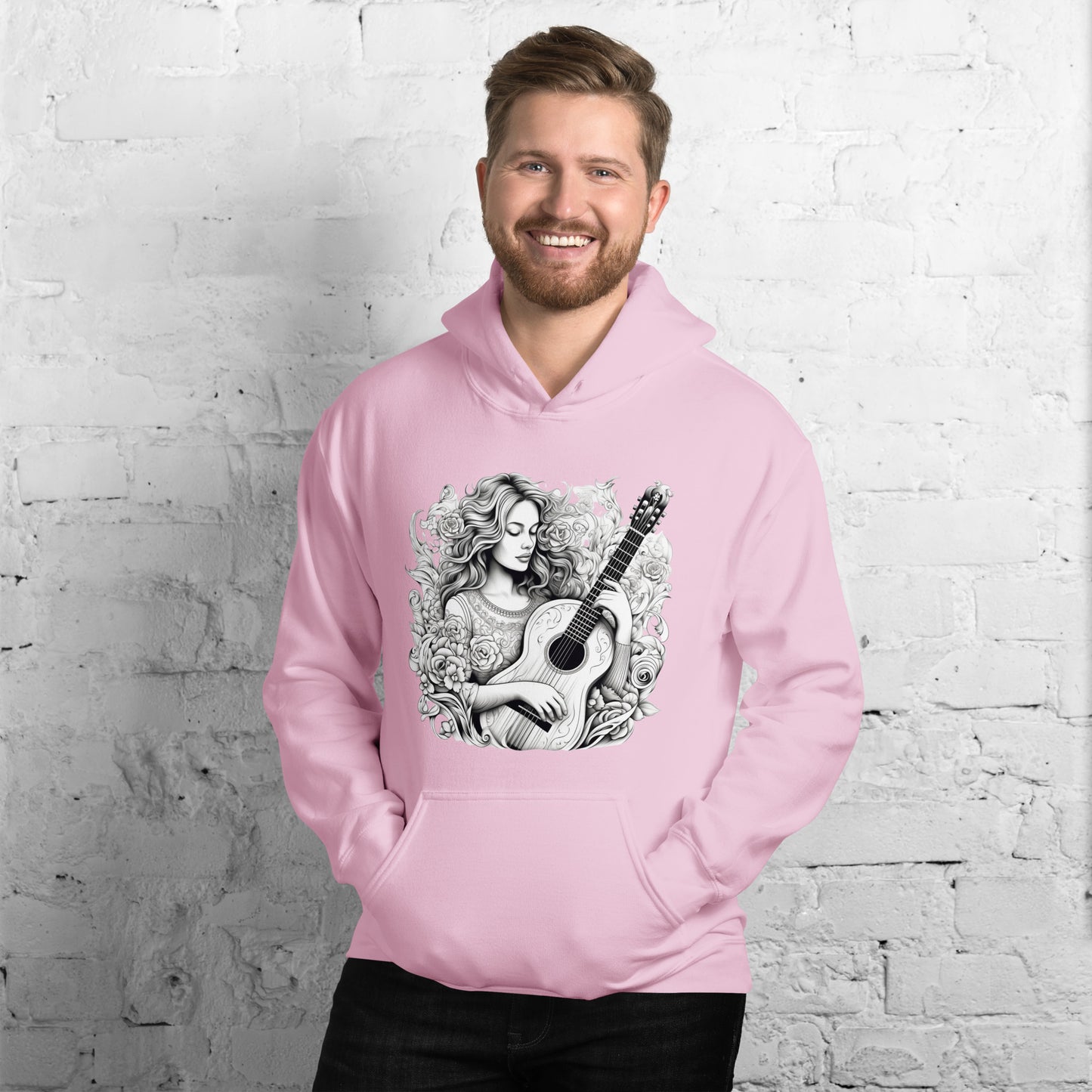 Pencil Sketch Guitar Goddess Heavy Blend Hoodie