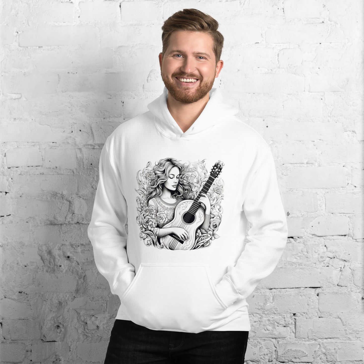 Pencil Sketch Guitar Goddess Heavy Blend Hoodie