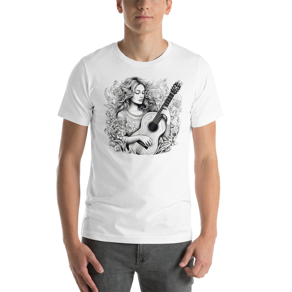 Pencil Sketch Guitar Goddess T-Shirt