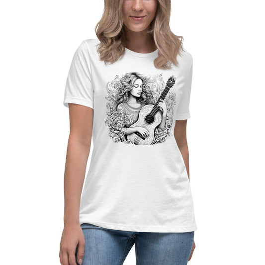 Women's Pencil Sketch Guitar Goddess Relaxed T-Shirt